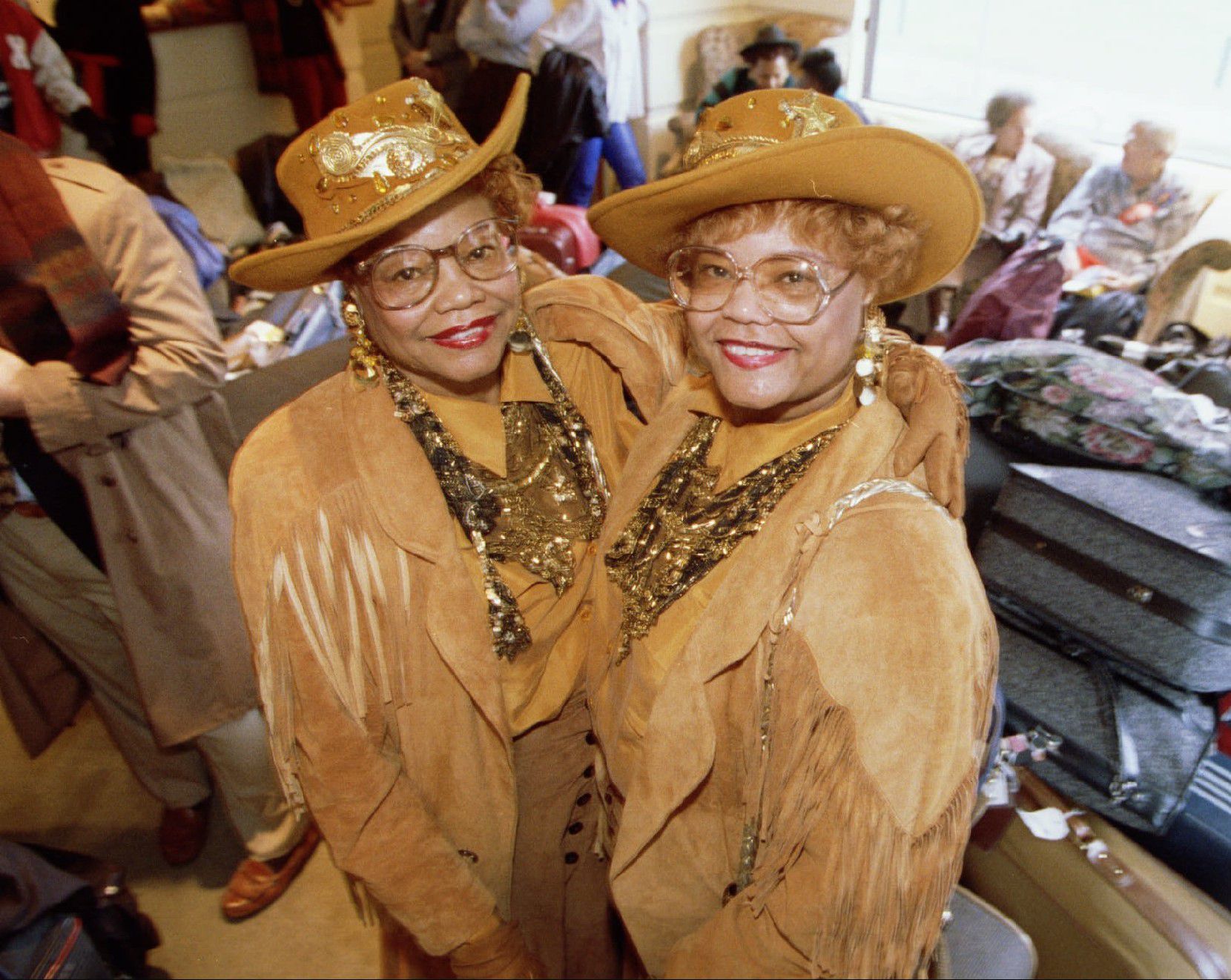 Nina Nell Daniels Wheeler (left) and Ina Bell Daniels McGee liked to dress up in gold-hued colors and called themselves the "Gold Twins of Dallas."