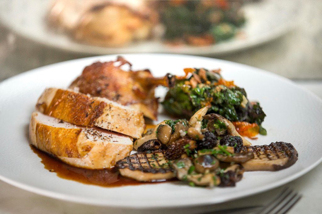 Smoked chicken with mushroom ragout and Kalettes, from the lunch menu at the Mansion...