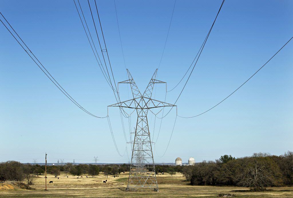 Transmission lines over an American nuclear power plant.