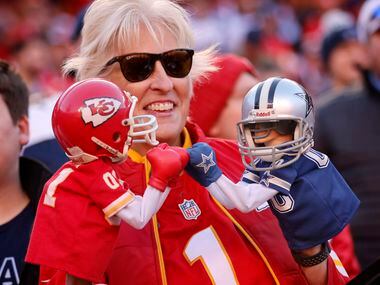 Janel Carbajo, known to many as the puppet lady, has her Kansas City Chiefs and Dallas...