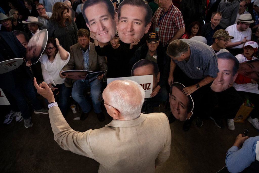 Rafael Cruz talks to supporters of his son, Senator Ted Cruz, before Senator Cruz's campaign...
