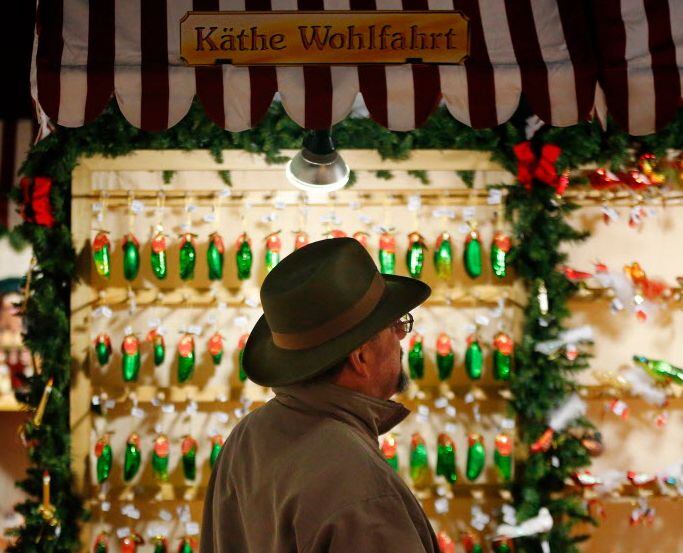 Christmas ornaments are for sale at the Käthe Wohlfahrt German gift store at Texas...