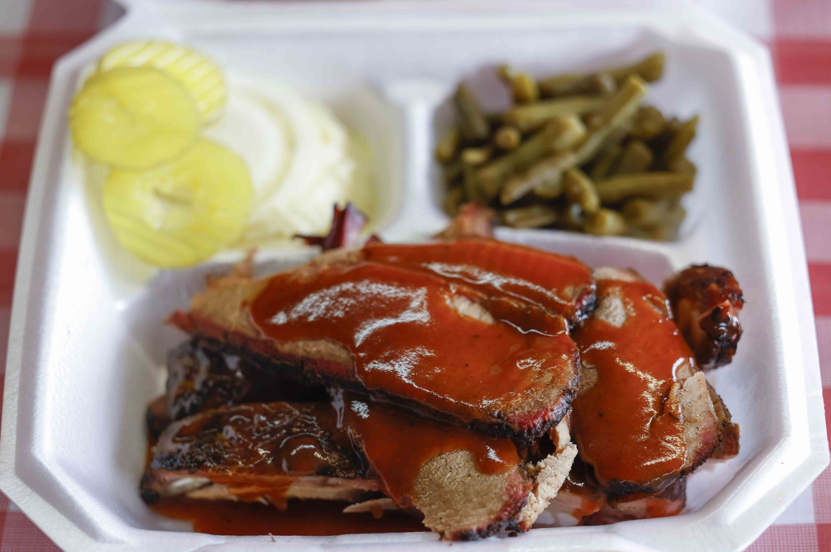 Ribs and brisket are popular menu items at Mama E's BBQ and Home Cooking in Fort Worth. 