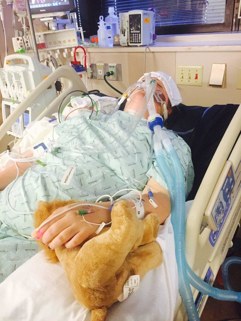 Sarah Milburn, 24, of University Park, is shown in the ICU at Baylor University Medical...