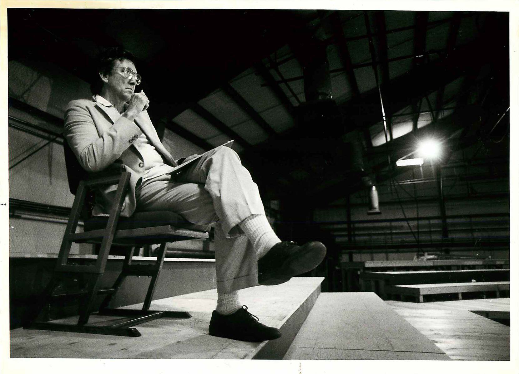 Adrian Hall watches a rehearsal for "The Tempest" in 1987. 