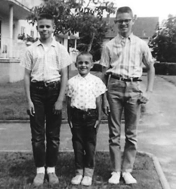 Mark Butcher, right; Steve Butcher, center; and Robert Butcher, left, hail from Texas, but they attended the famous 1966 Le Mans auto race in France in person, when their father was in the Air Force. Mark says he's the bow-legged kid with the glasses. He has been obsessed with auto racing since seeing Le Mans in person, and now, it's the subject of a Hollywood movie starring Matt Damon and Christian Bale.