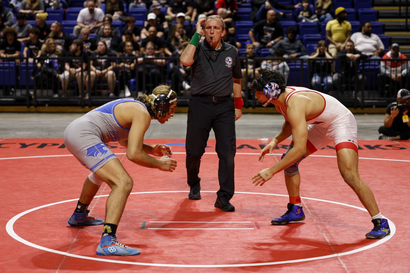 Hasnat Raza of Trophy Club Byron Nelson (left) wrestles Vincenzo Oliva during the...