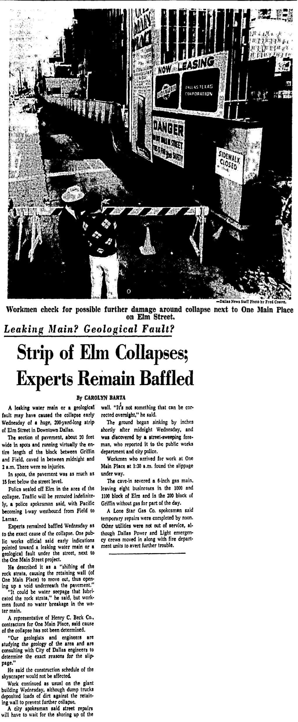 The great Elm Street cave-in of 1967 made headlines in Dallas.
