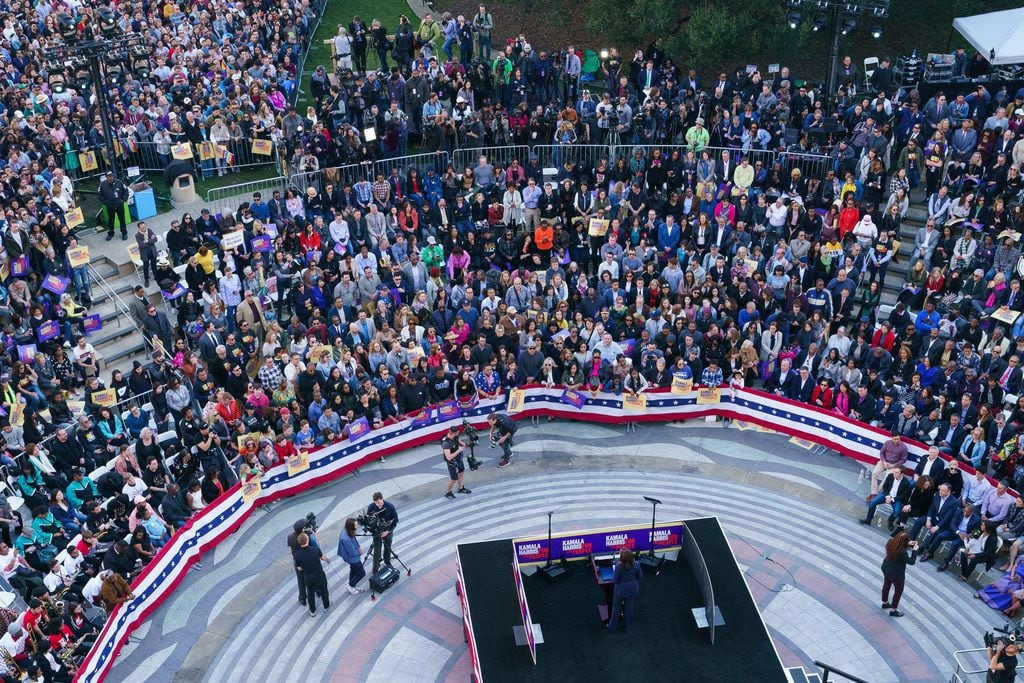 Some 20,000 people turned out as Sen. Kamala Harris, D-Calif., launched her presidential campaign on Jan. 27, 2019, in front of City Hall in her hometown of Oakland.