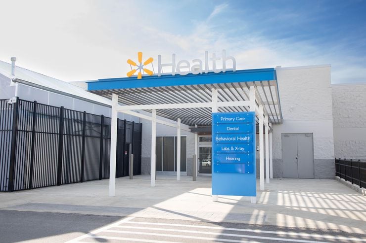 The exterior of a Walmart Health Clinic.
