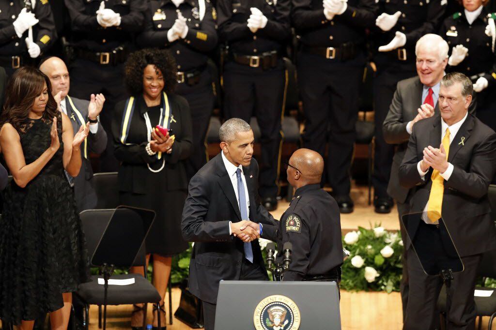 Dallas Police Chief David Brown and President Barack Obama shared the stage at Tuesday's...