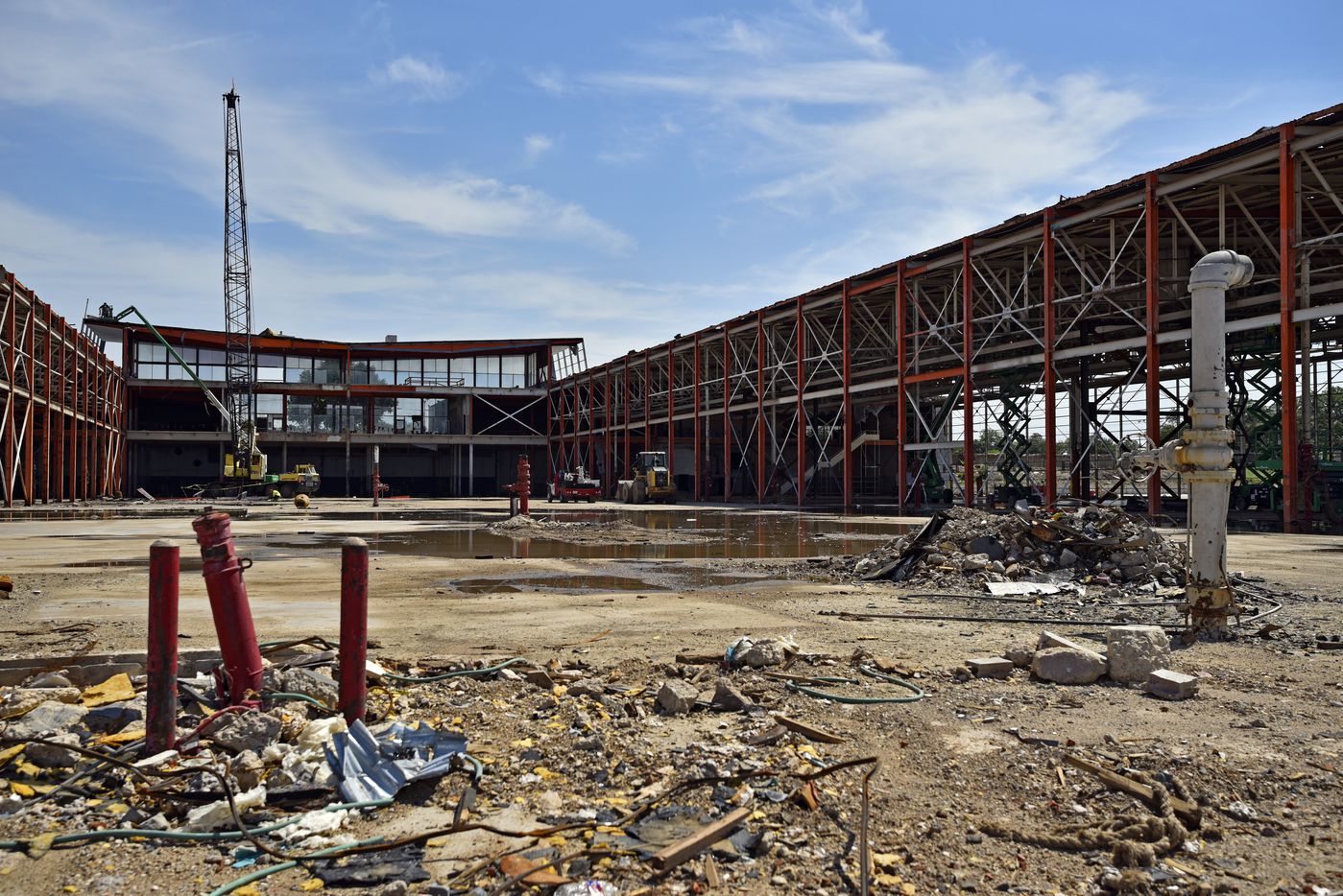 The center portion of the old Braniff base at Dallas Love Field has been demolished to make...