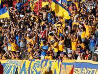 A decidedly Tigres UANL crowd celebrates the game’s first goal during the first half as FC...