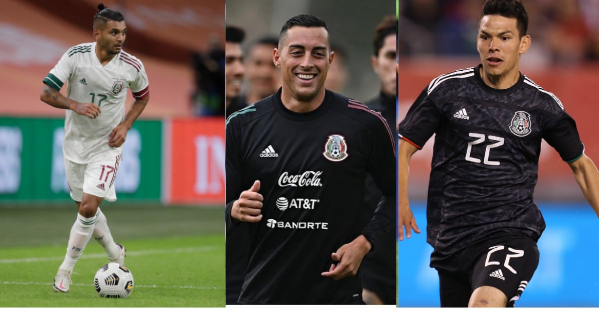 El tridente ofensivo de la selección mexicana para la Copa Oro. De izquierda a derecha:...