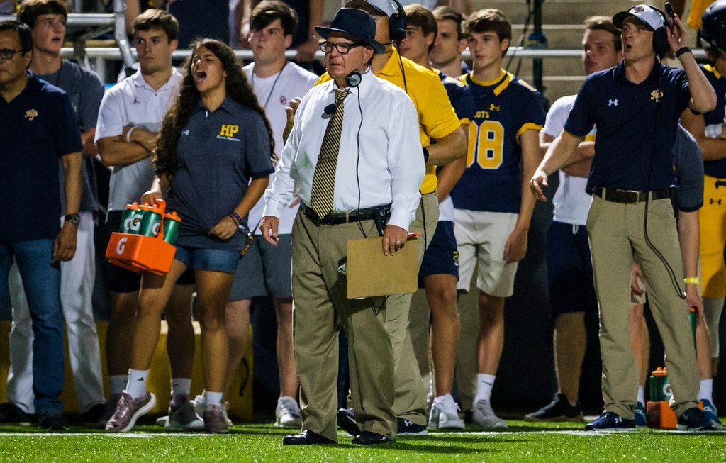 Highland Park head coach Randy Allen  watches from the sidelines during the second half of ...