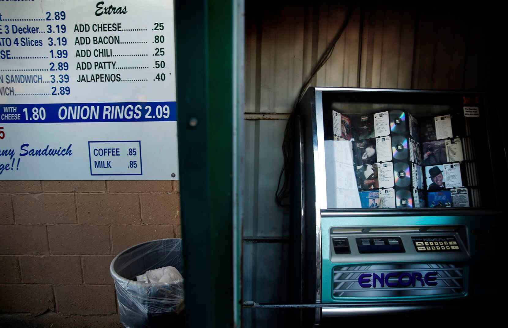 An old juke box is housed in a shed outside Keller's Drive-In.