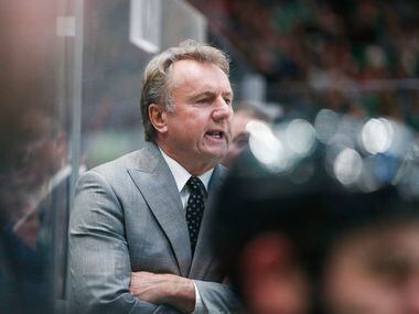 FILE - Stars interim head coach Rick Bowness is pictured during the second period of a game against the New Jersey Devils on Tuesday, Dec. 10, 2019, at American Airlines Center in Dallas.