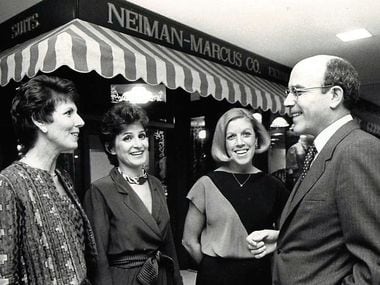 Barbara Sypult (from left), Judy Nix, Susan Stahl and Richard Marcus (of Neiman Marcus) are...