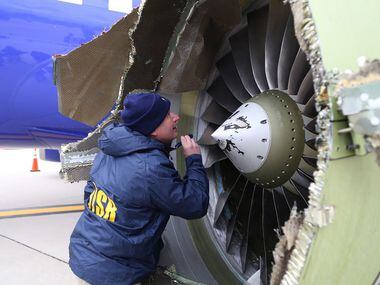 A preliminary NTSB inspection of the engine found that one of the 24 fan blades had broken...