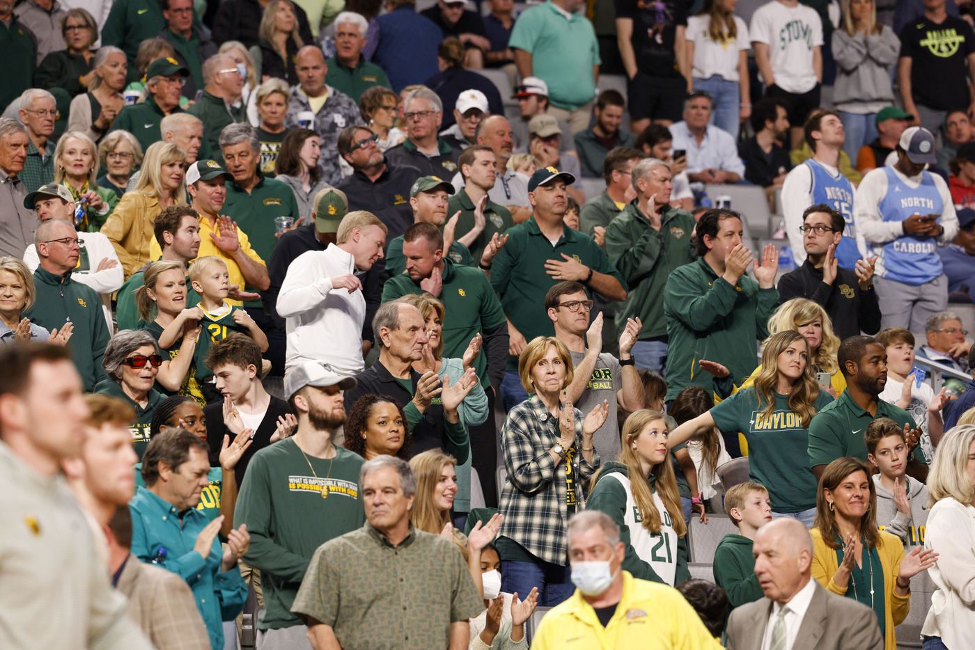 Baylor Bears fans celebrate after a first round game of the 2022 NCAA Men's Basketball...