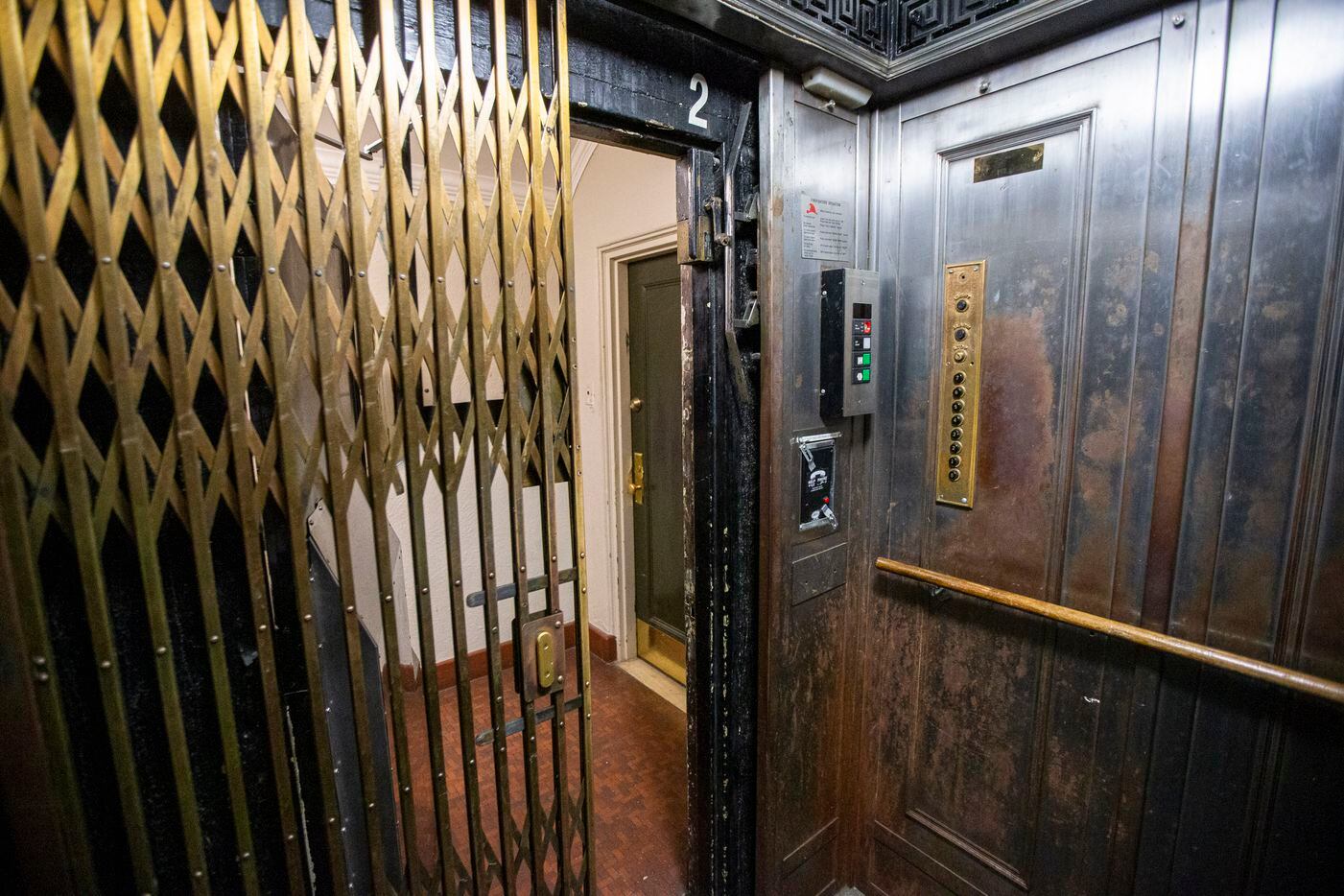 One of the elevators at the historic Maple Terrace Apartments, seven-story building, in...