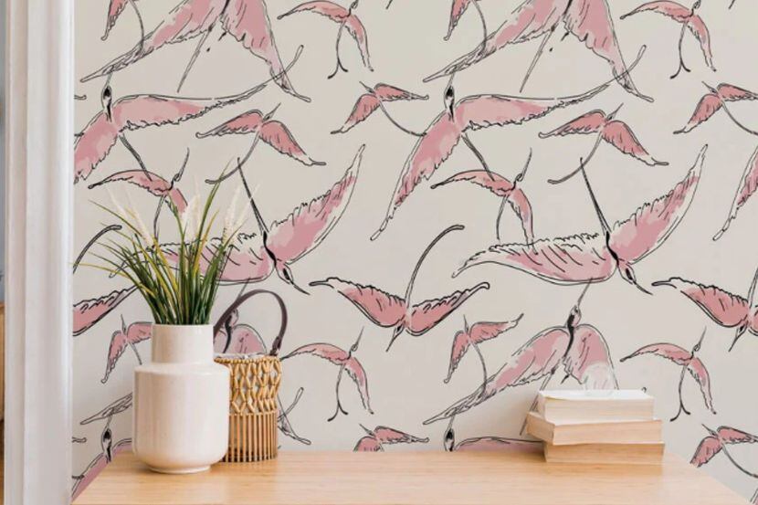 Wallpaper with pink birds
