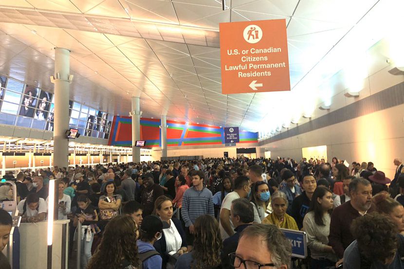 Passengers waited several hours to get through customs at  DFW airport on Saturday, March...