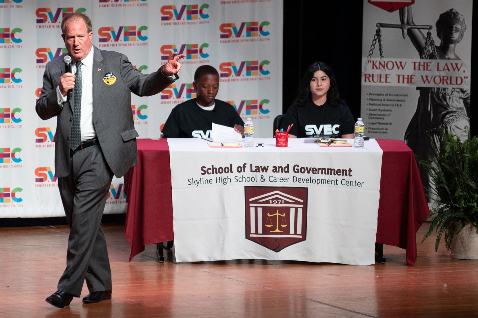 Gubernatorial candidate Mark Tippetts speaks during a student-led gubernatorial forum at...