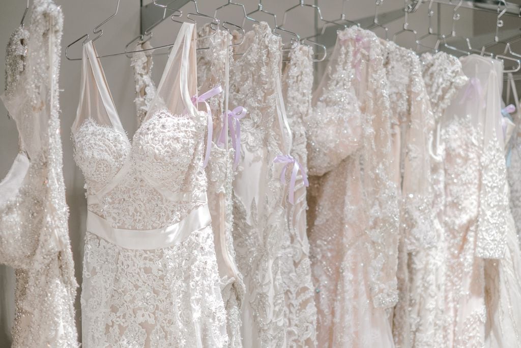 Wedding dresses displayed in bridal boutique Stardust Celebration at 6464 W. Plano Parkway...