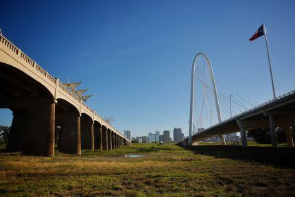 The space between the Margaret Hunt Hill Bridge on the right and the Ron Kirk Bridge on the...