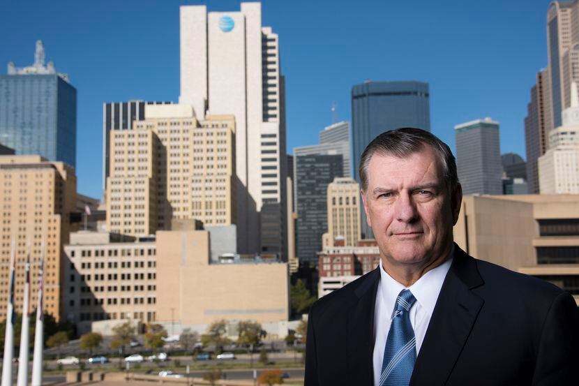 Mike Rawlings, the mayor of Dallas, stood in front of the city landscape last month. The...