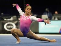 Konnor McClain with WOGA Gymnastics of Plano performs her floor routine during the USA...