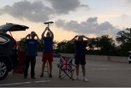 Photo taken close to totality in the 2024 solar eclipse. Author Dave Lieber is at left. His...