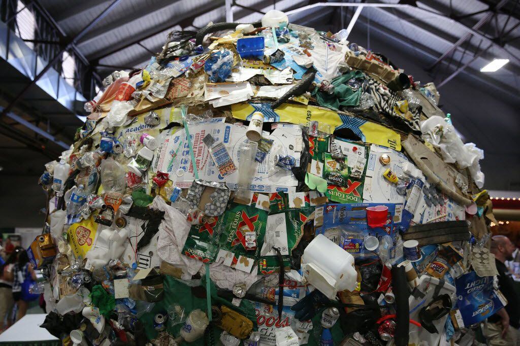 A ball of litter on display as part of Don't mess with Texas anti-litter campaign during the 2016 Earth Day Texas at Fair Park. (Andy Jacobsohn/The Dallas Morning News)