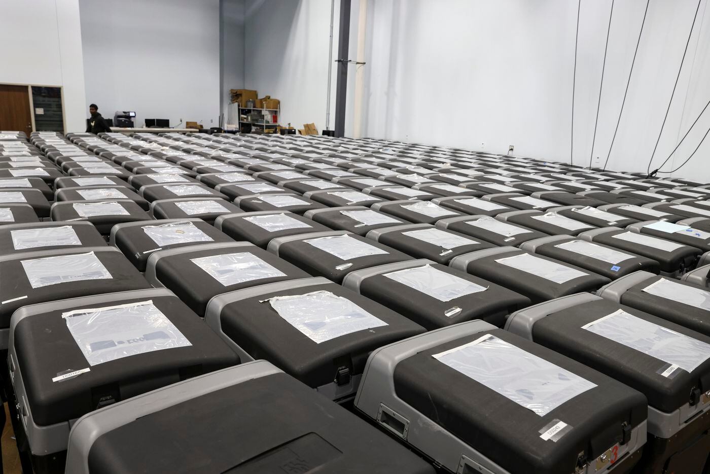 Rows of vote tabulators, Thursday, Oct. 6, 2022 at Dallas County Election Center in Dallas.