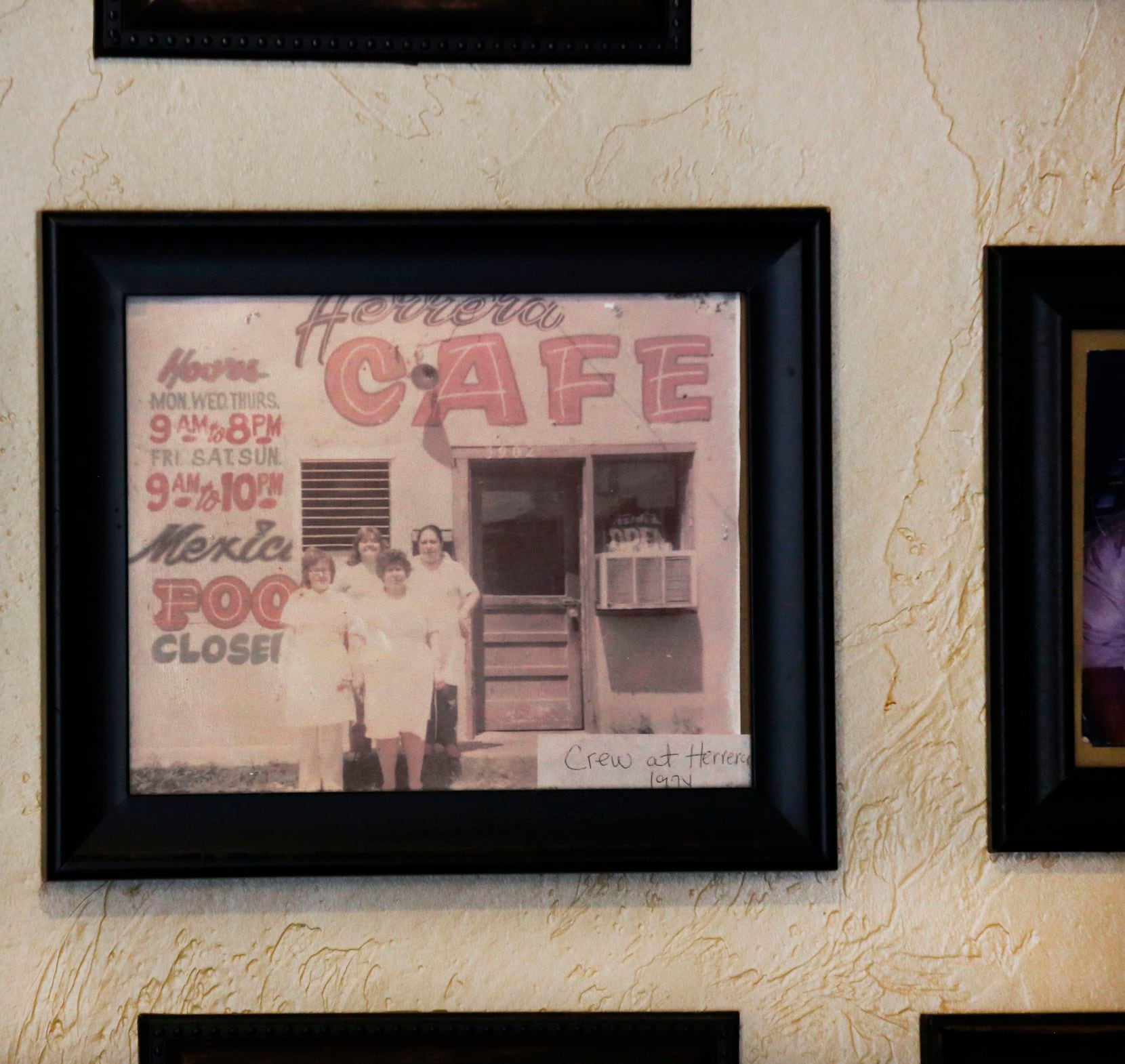 A vintage photograph hanging on the wall of Herrera's Cafe at 3311 Sylvan Avenue in Dallas...