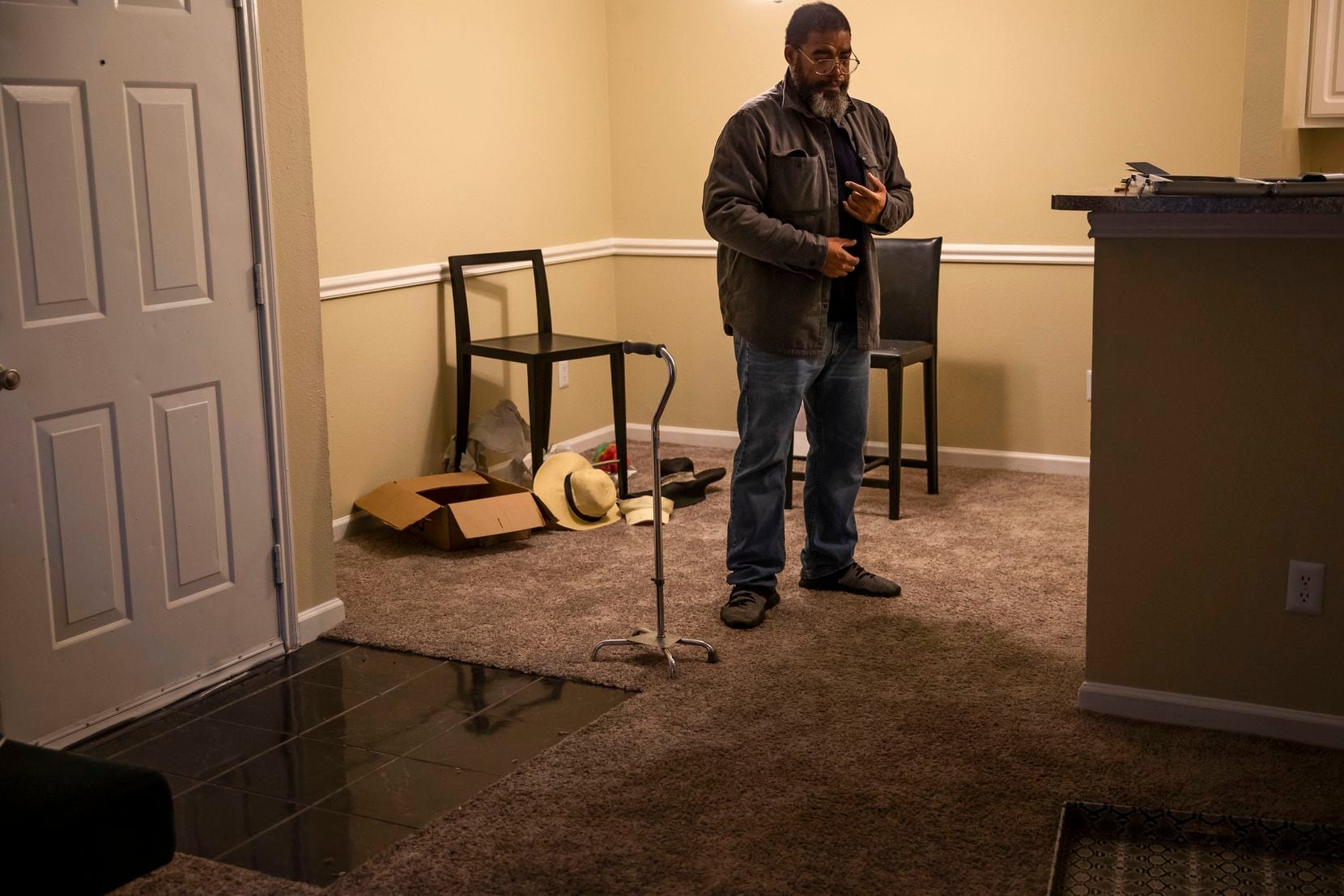 Randy Thornton looked around in dismay at his ransacked apartment in Cityplace on Jan. 23, 2020. The unit he'd worked so hard to find had been broken into and burglarized after he received donated furniture from S.O.U.L. Church and before he could move in all of his belongings.