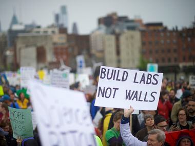 Demonstrators participate in the March for Science in Philadelphia, April 22, 2017....