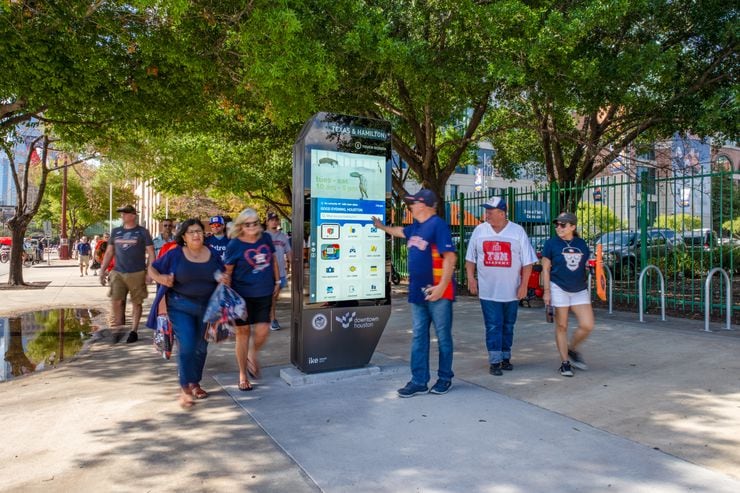 One of the interactive digital kiosks IKE Smart City has installed in downtown Houston....