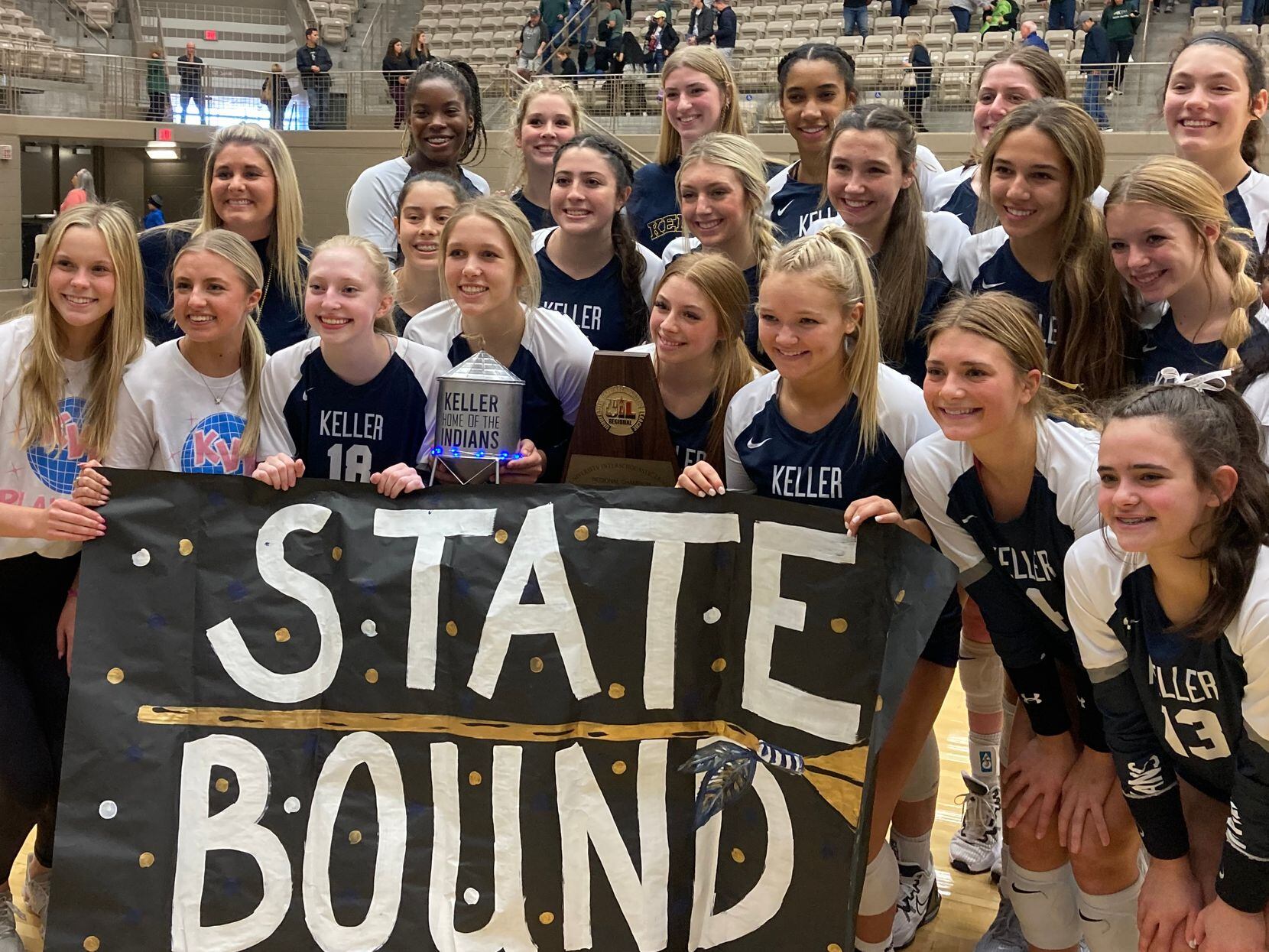 The Keller volleyball team celebrated a four-set win over Prosper in the Class 6A Region I...