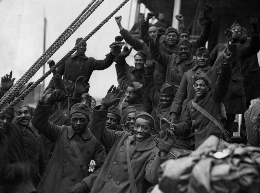Harlem Hellfighters on the boat right after it docks at New York City. Members of the 369th...