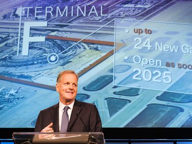 American Airlines CEO Doug Parker spoke after it was announced that the airport would be adding a new terminal during the annual state of the airport address at the Hyatt Regency DFW in 2019.