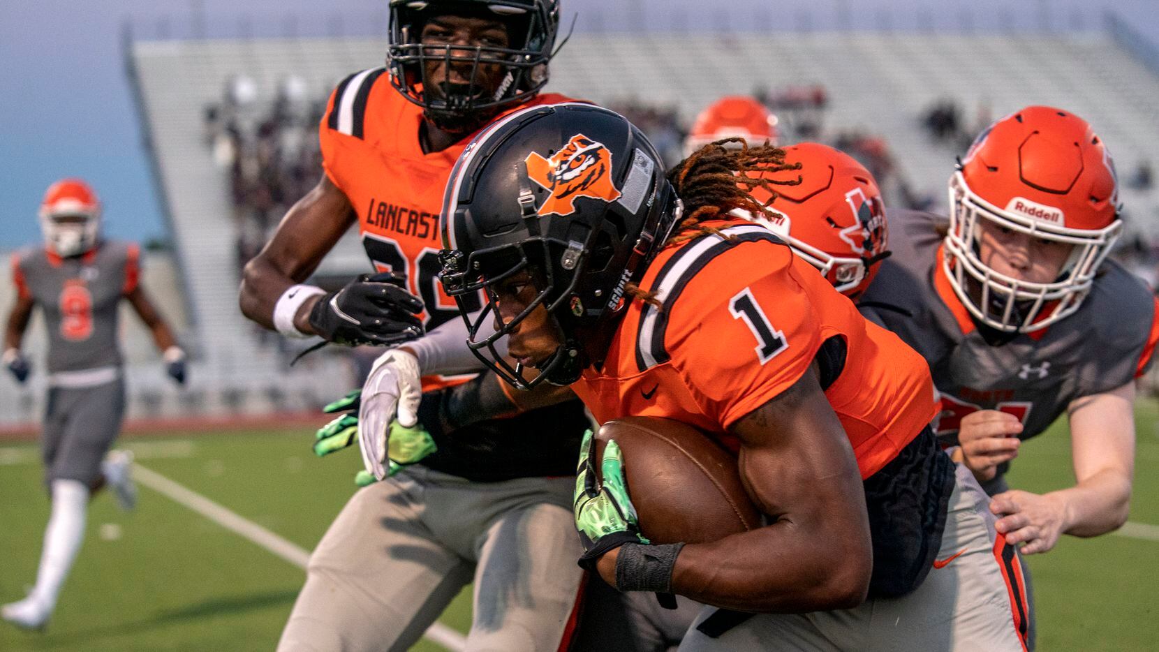 Lancaster senior running back Kyson Brown (1), pictured in a game against McKinney North on...