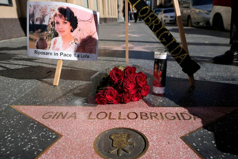 Flowers honor the Gina Lollobrigida's star on the Hollywood Walk of Fame in Los Angeles,...