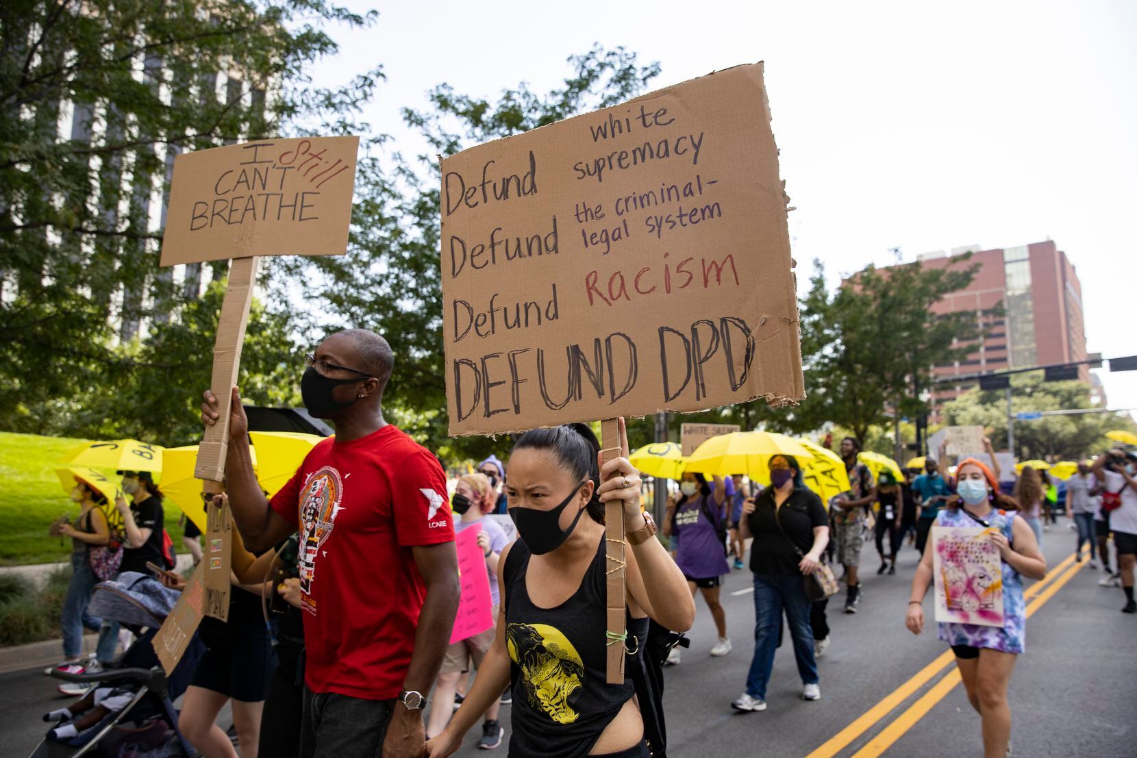 Protestors march during the Not My Son's rally against police brutality and racial injustice...