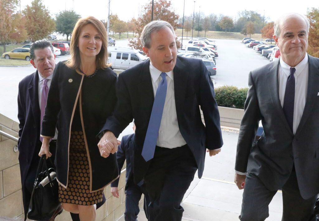 Texas Attorney General Ken Paxton and his wife, Angela, arrived at the Collin County...