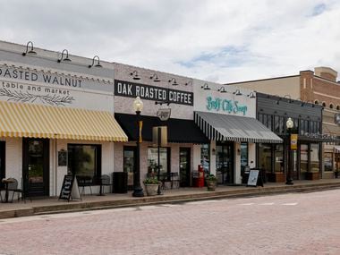 Businesses line the town square in Celina.