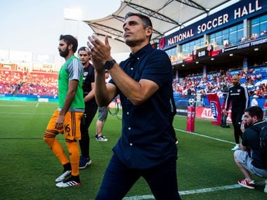 FC Dallas coach Luchi Gonzalez enters the field before an MLS game between FC Dallas and Houston Dynamo on Sunday, August 25, 2019 at Toyota Stadium in Frisco, Texas.