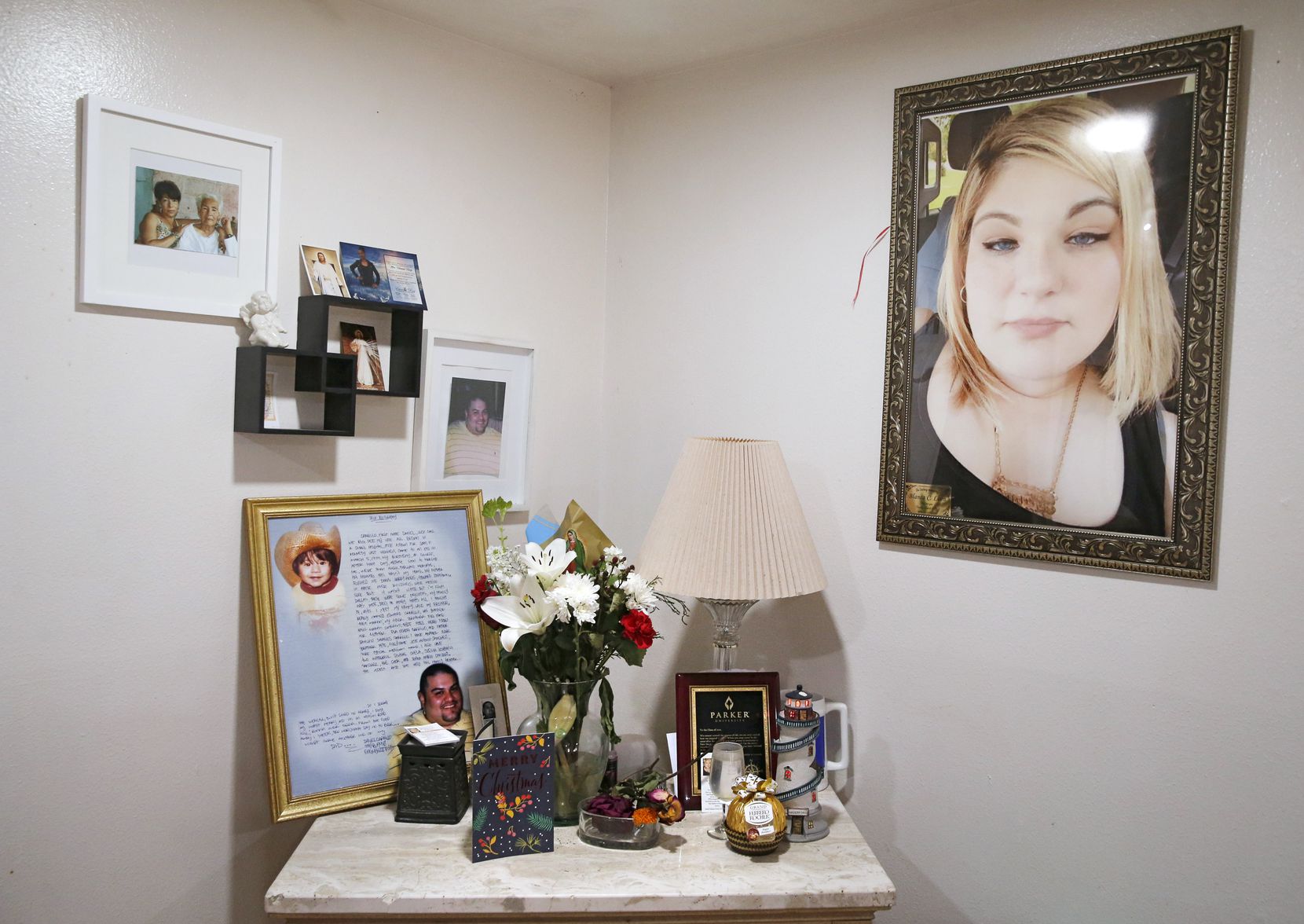 Claudio Sanchez created an altar to family members he's lost, including his fiancee, Blanca Leon, whose portrait hangs on the wall.  