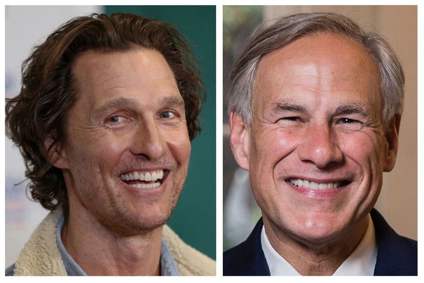 El actor Matthew McConaughey y el gobernador de Texas Greg Abbott. (DMN Staff pictures)